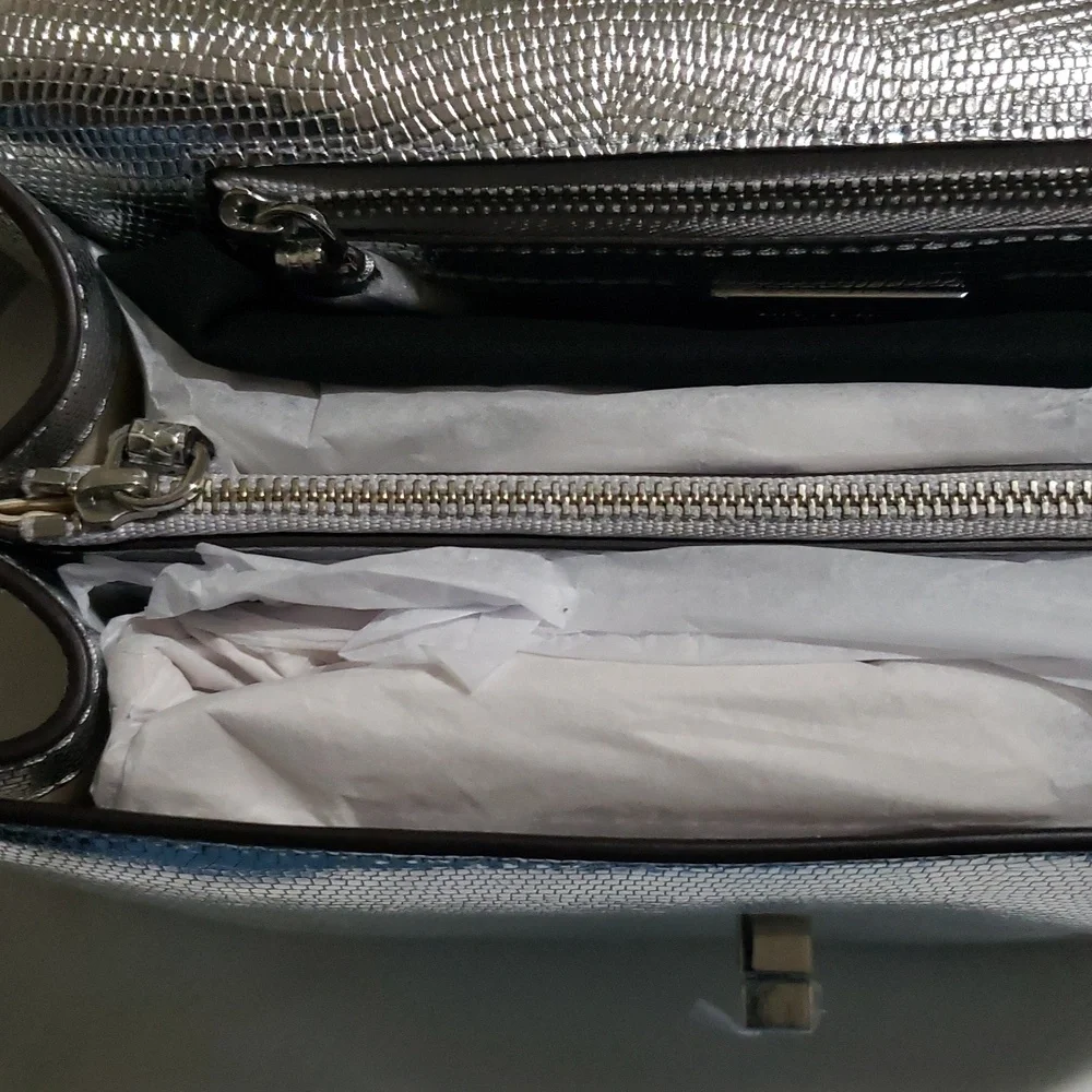 Lauren Ralph LaurenSilver Satchel with Structured Shape and Flap Closure.‎ (B1)